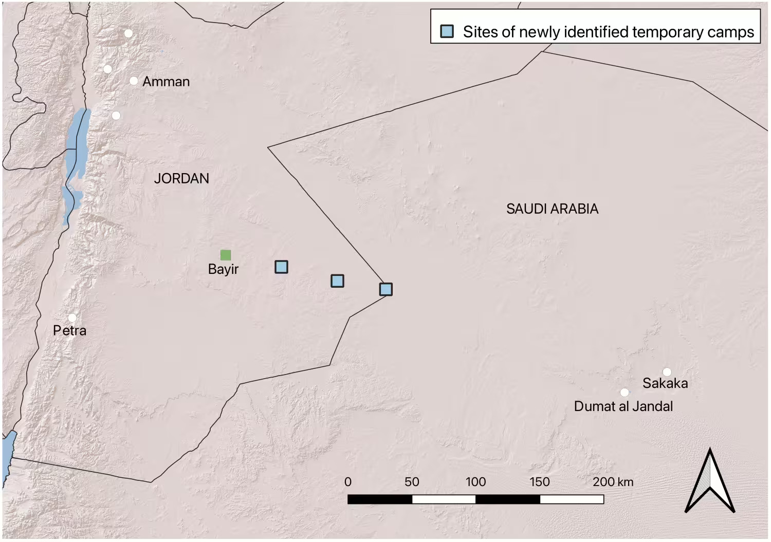 Map showing the location of the Roman camps (Credit: EAMENA).