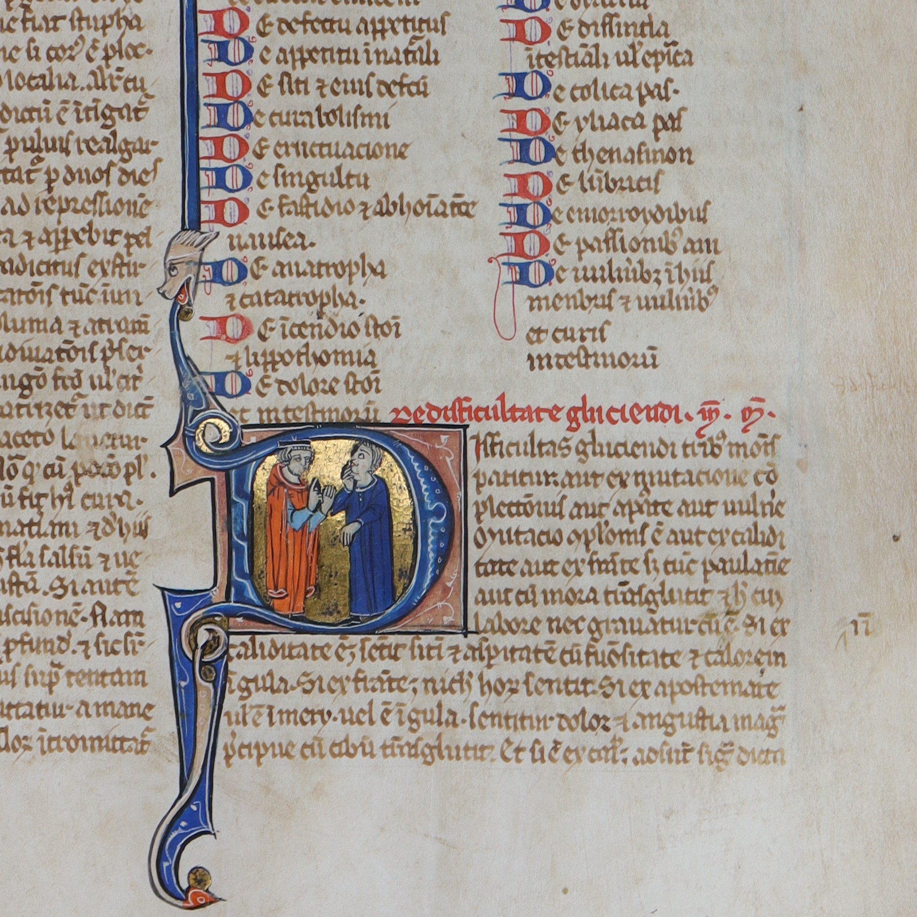 detail of a manuscript page including an illuminated initial D