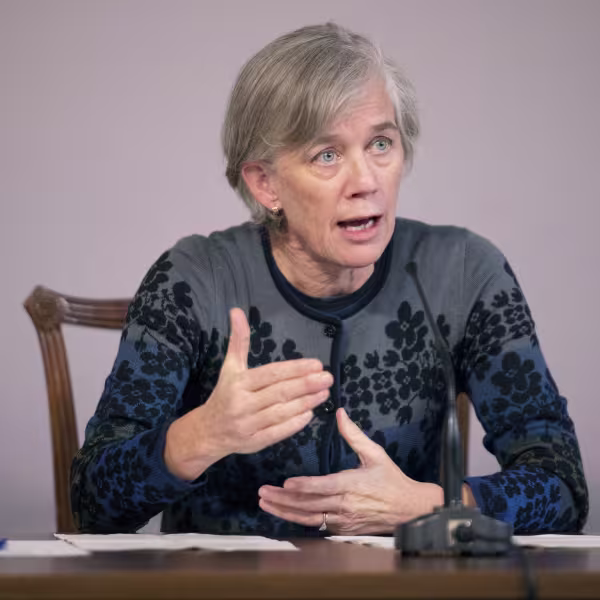 Dame Angela McLean giving a Covid 19 briefing